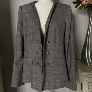 White House Black Market (WHBM) Glen Plaid Blazer in black with cabernet NWT